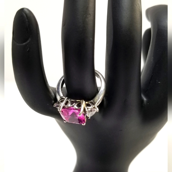 925Silver Lab Pink Sap&Cz D-827 CL1012 52054ZZMLSG2 Sterling Silver Womens Ring - Picture 1 of 6